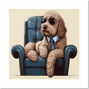 Cool Golden Doodle Stock Trader Sitting on a Lounge Chair Posters and Art